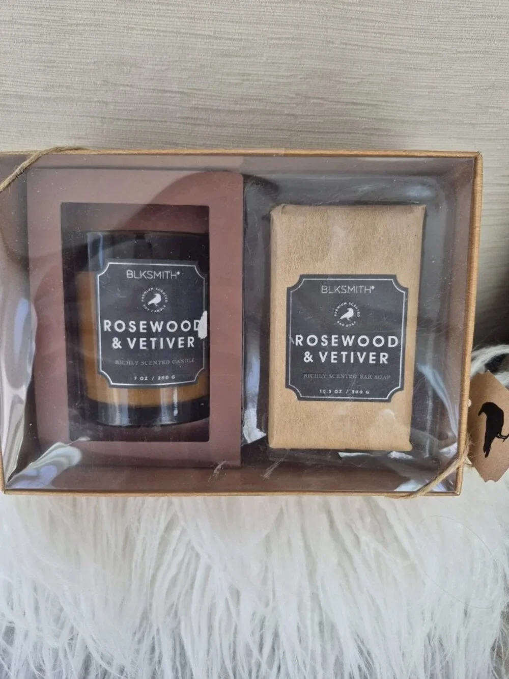 BLKSMITH PREMIUM ROSEWOOD & VETIVER MENS GIFT SET SOY CANDLE & BAR SOAP